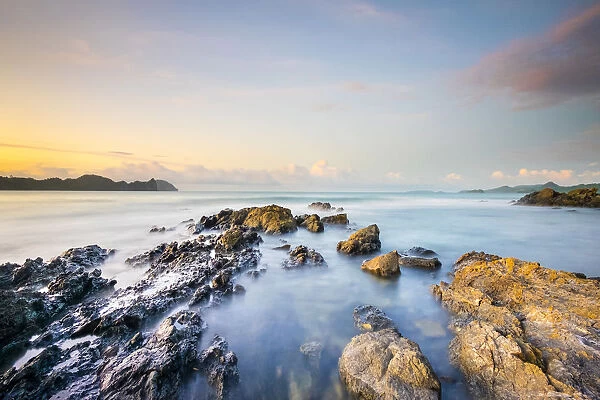 Long exposure of rocky coast along Bacuit Bay, El Nido, Palawan, Philippines