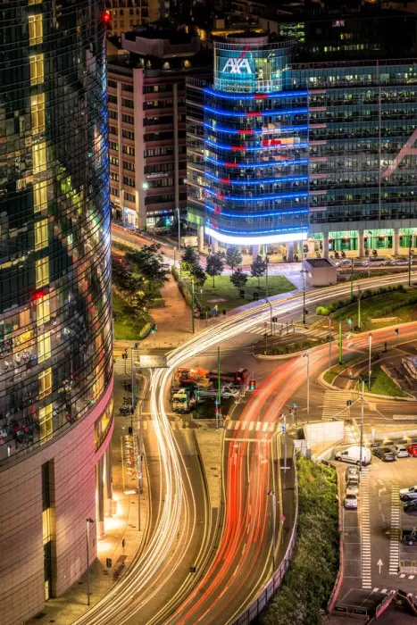Framed Print : Long Exposure to traffic of Milan from Bosco Verticale, Milan, Italy, Europe Framed Print : Long Exposure to traffic of Milan from Bosco Verticale, Milan, Italy, Europe