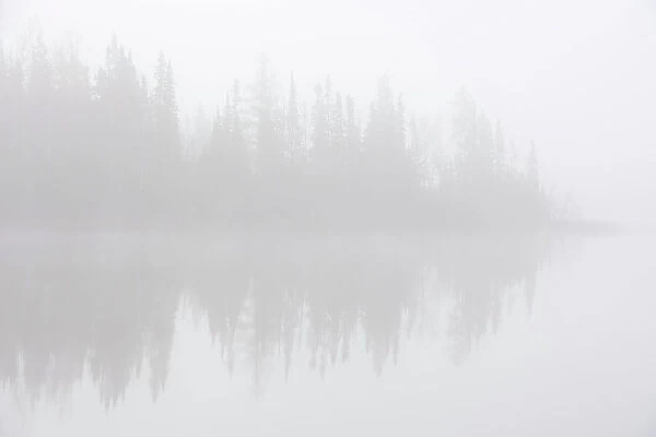 Long Lake reflection in fog Longlac, Ontario, Canada