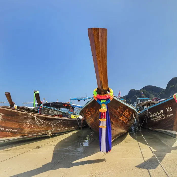 Framed Print : Long tail boat on Ao Ton Sai beach, Ko Phi Phi Don, Krabi, Thailand Framed Print : Long tail boat on Ao Ton Sai beach, Ko Phi Phi Don, Krabi, Thailand