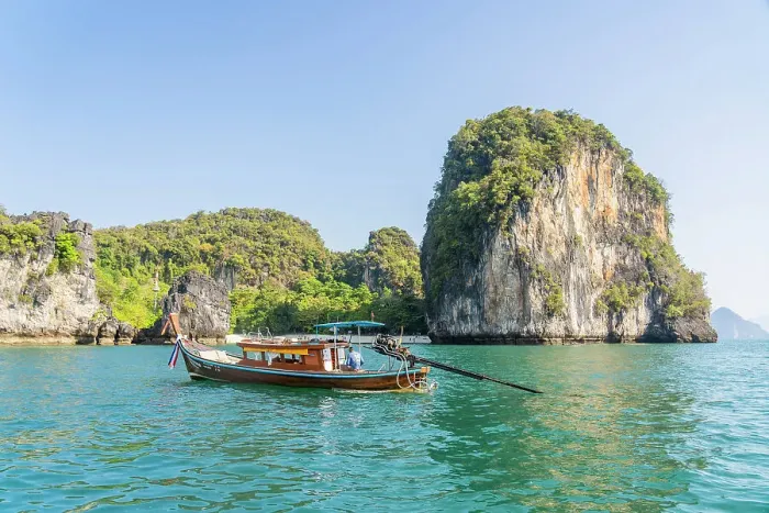 Framed Print : Long tail boat at Hong Island, Krabi, Thailand