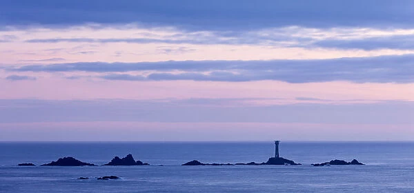 Longships Lighthouse at twilight, Lands End, Cornwall, England