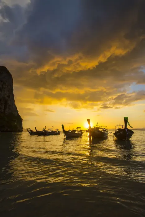 Framed Print : Longtail boats on West Railay beach, Railay Peninsula, Krabi Province, Thailand