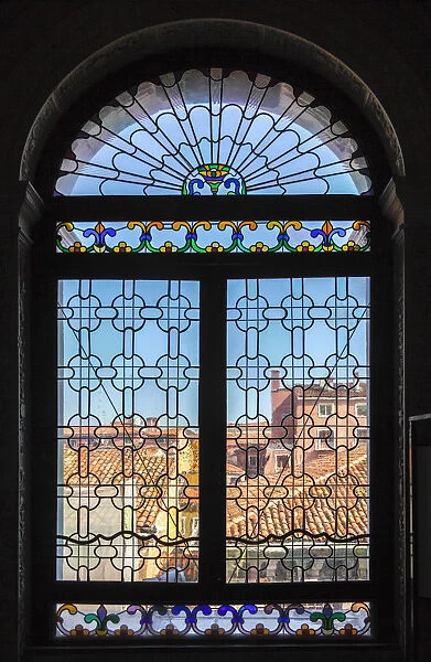 Look through a window in the Doges Palace (Palazzo Ducale), Venice, Veneto, Italy