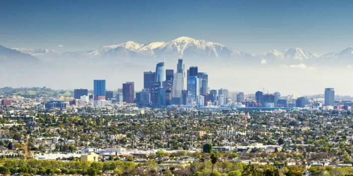 Framed Print : Los Angeles Skyline and Snow Capped San Gabriel Mountains, California, USA Framed Print : Los Angeles Skyline and Snow Capped San Gabriel Mountains, California, USA