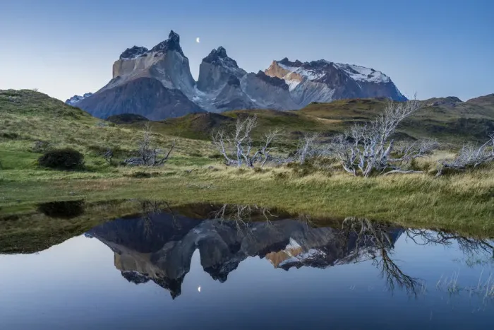 Framed Print : Los Cuernos mountains reflecting in a puddle after sunset, Torres del Paine National Park Framed Print : Los Cuernos mountains reflecting in a puddle after sunset, Torres del Paine National Park