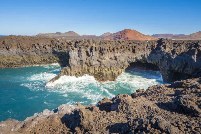 Framed Print : Los Hervideros lava cliffs and ocean waves, Lanzarote, Canary Islands, Spain Framed Print : Los Hervideros lava cliffs and ocean waves, Lanzarote, Canary Islands, Spain