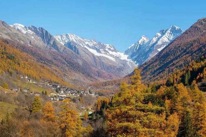 Framed Print : Lotschental Valley looking towards Kippel village, Valais, Switzerland Framed Print : Lotschental Valley looking towards Kippel village, Valais, Switzerland