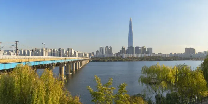 Framed Print : Lotte World Tower and Nam River, Seoul, South Korea Framed Print : Lotte World Tower and Nam River, Seoul, South Korea