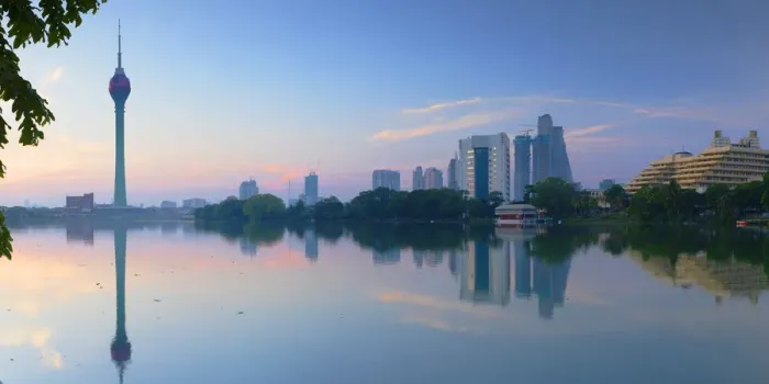 Framed Print : Lotus Tower on Beira Lake at dawn, Colombo, Sri Lanka