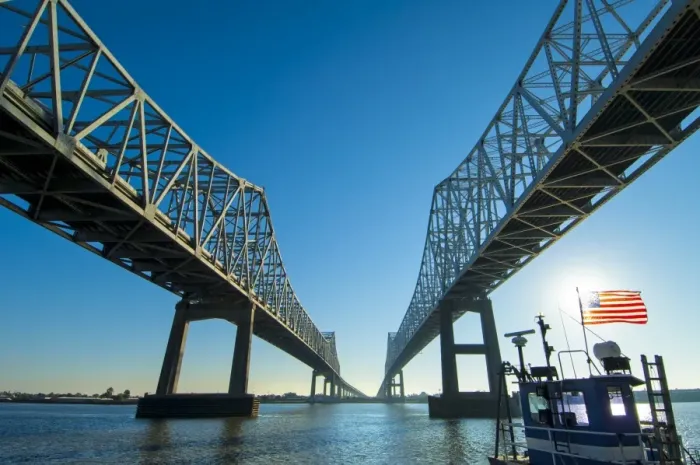 Framed Print : Louisiana, New Orleans, Twin Cantilever Bridges, The Crescent City Connection, Twin Framed Print : Louisiana, New Orleans, Twin Cantilever Bridges, The Crescent City Connection, Twin