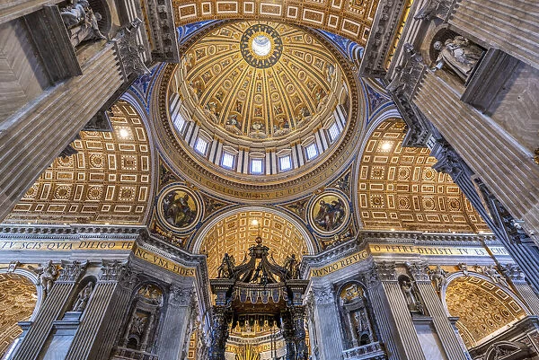 Low angle interior view of the baldacchino and main dome, St