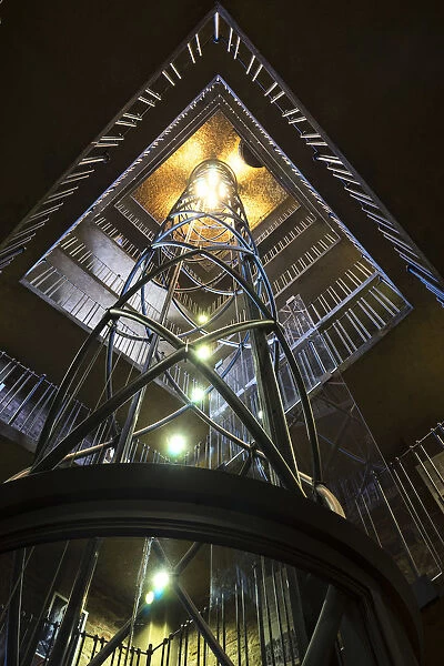 Low angle view of elevator inside Old Town Hall and Prague Astronomical Clock