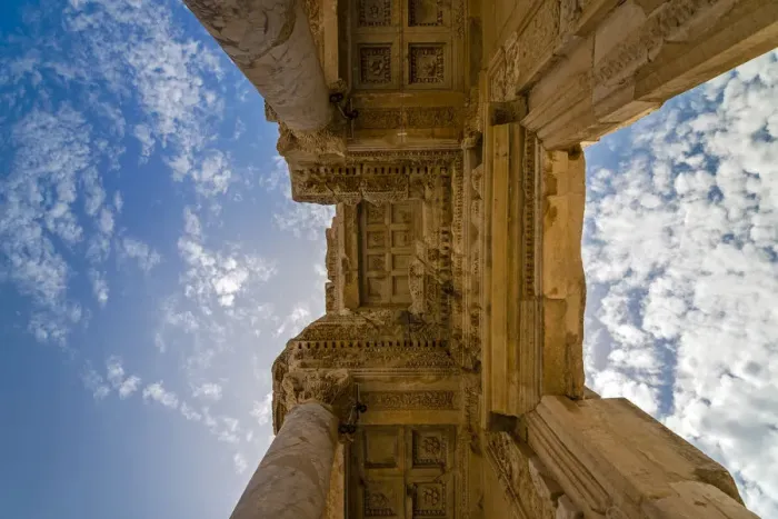 Framed Print : Low angle view of the Library of Celsus, Ephesus, Izmir, Turkey