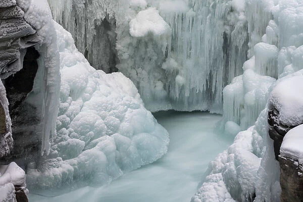 Lower Athabasca Falls in Winter, Alberta, Canada