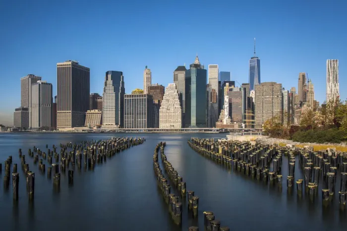 Framed Print : Lower Manhattan skyline from Brooklyn Bridge Park, Brooklyn, New York, USA Framed Print : Lower Manhattan skyline from Brooklyn Bridge Park, Brooklyn, New York, USA