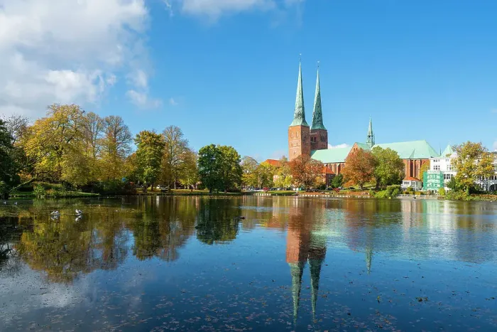 Framed Print : Lubeck Cathedral with reflection on Muhlenteich, Lubeck, UNESCO, Schleswig-Holstein, Germany Framed Print : Lubeck Cathedral with reflection on Muhlenteich, Lubeck, UNESCO, Schleswig-Holstein, Germany
