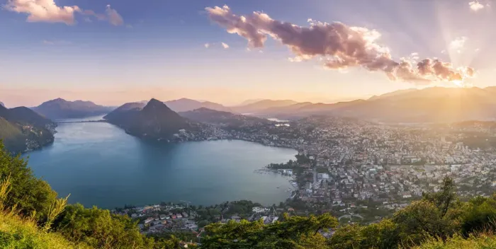 Framed Print : Lugano, lake Lugano, Ticino canton, Switzerland