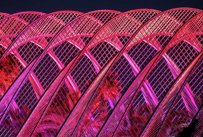 Framed Print : L'Umbracle covered garden, floodlit at night, Ciudad de los artes y ciencias (City of Arts and Sciences), Valencia, Spain Framed Print : L'Umbracle covered garden, floodlit at night, Ciudad de los artes y ciencias (City of Arts and Sciences), Valencia, Spain