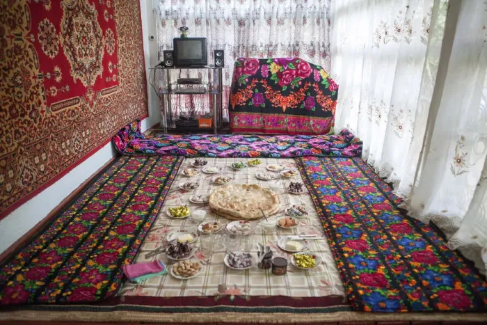 Framed Print : Lunch laid out on a tablecloth on the floor, at a homestay on the Pamir Highway Framed Print : Lunch laid out on a tablecloth on the floor, at a homestay on the Pamir Highway