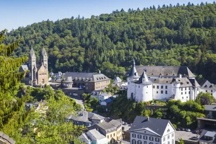 Framed Print : Luxembourg, Clervaux, View of Clervaux, looking towards Clervaux Castle Framed Print : Luxembourg, Clervaux, View of Clervaux, looking towards Clervaux Castle
