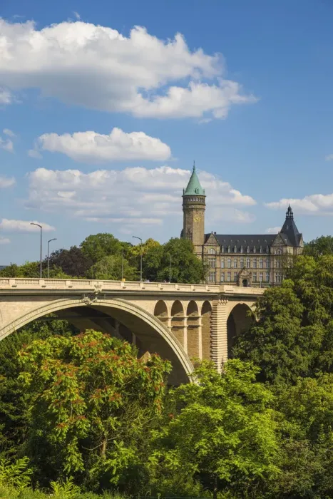 Framed Print : Luxembourg, Luxembourg City, Adolphe bridge, Petrusse Park and the National savings bank Framed Print : Luxembourg, Luxembourg City, Adolphe bridge, Petrusse Park and the National savings bank