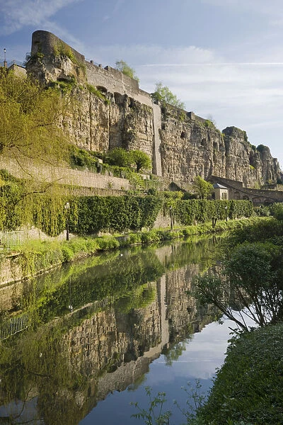 Luxembourg, Luxembourg City, View of Casements du Bock, fortress built into rock wall
