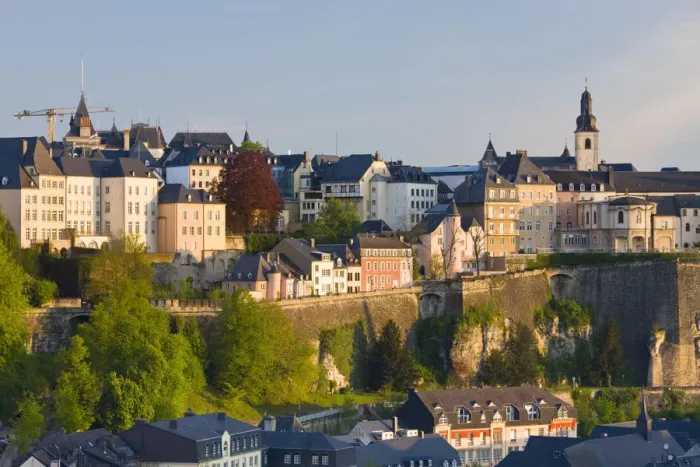 Framed Print : Luxembourg, Luxembourg City, View of Grund, lower town Framed Print : Luxembourg, Luxembourg City, View of Grund, lower town