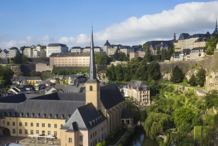 Framed Print : Luxembourg, Luxembourg City, View of Neimenster Abbey, Upper and Lower town Framed Print : Luxembourg, Luxembourg City, View of Neimenster Abbey, Upper and Lower town