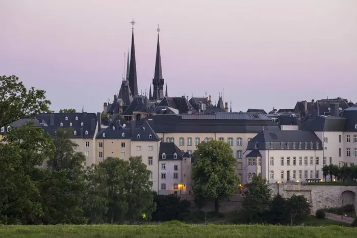 Framed Print : Luxembourg, Luxembourg City, View of Ramparts and spires of Our Lady of Luxembourg Framed Print : Luxembourg, Luxembourg City, View of Ramparts and spires of Our Lady of Luxembourg