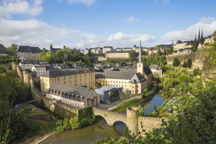 Framed Print : Luxembourg, Luxembourg City, View of Stierchen stone footbridge, Neimenster Abbey Framed Print : Luxembourg, Luxembourg City, View of Stierchen stone footbridge, Neimenster Abbey