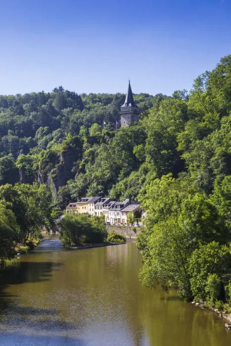 Framed Print : Luxembourg, View of Vianden and Our river Framed Print : Luxembourg, View of Vianden and Our river