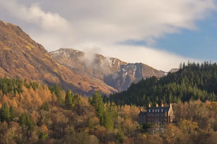 Framed Print : The luxurious five star Glencoe House Hotel surrounded by dramatic mountain scenery Framed Print : The luxurious five star Glencoe House Hotel surrounded by dramatic mountain scenery