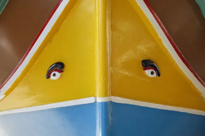 Framed Print : Detail of luzzu, traditional fishing boat with Phoenician eyes in the historic city of Framed Print : Detail of luzzu, traditional fishing boat with Phoenician eyes in the historic city of