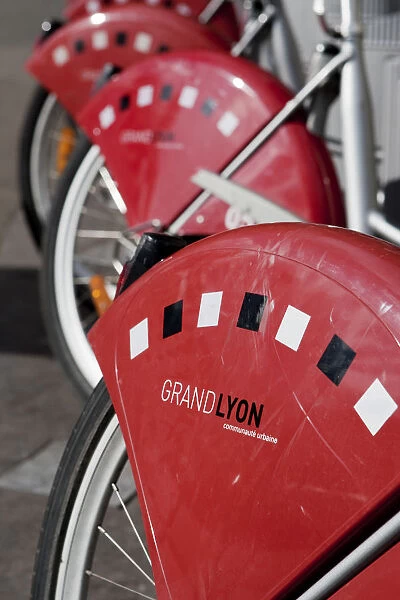 Lyon; France. Closeup of rental bicycles in Lyon France