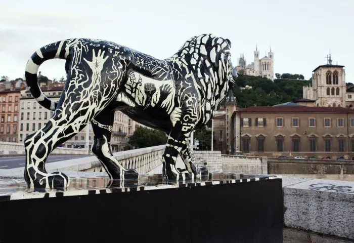 Framed Print : Lyon, France; A lion statue on a bridge over the Saone in Lyon France Framed Print : Lyon, France; A lion statue on a bridge over the Saone in Lyon France