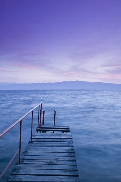 Macedonia, Ohrid, Lake Ohrid, Small Pier at Dusk