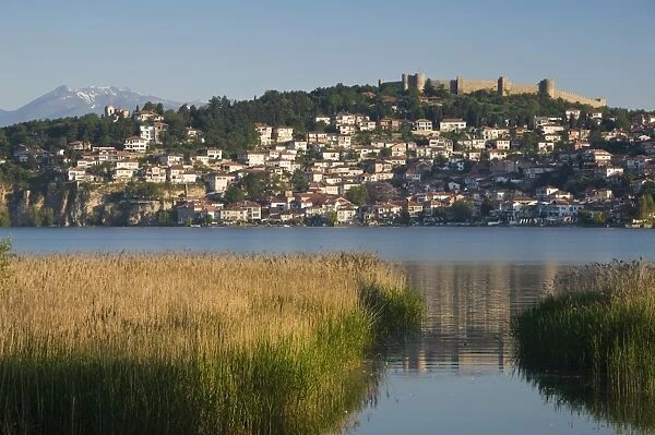 Macedonia, Ohrid, Morning view of Old Town & Car Samoils Castle