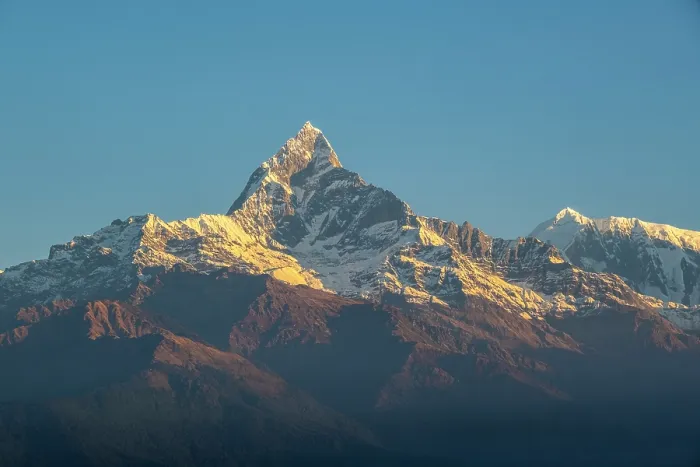 Framed Print : Machhapuchhare (Fishtail) mountain from Sarangkot near Pokhara, Annapurna Region, Gandaki Province, Nepal