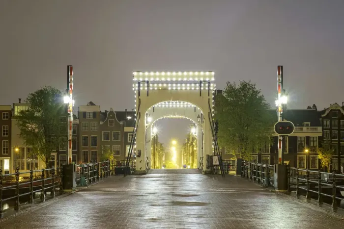 Framed Print : Magere Brug illuminated at night on foggy evening, Amsterdam, North Holland, Netherlands Framed Print : Magere Brug illuminated at night on foggy evening, Amsterdam, North Holland, Netherlands