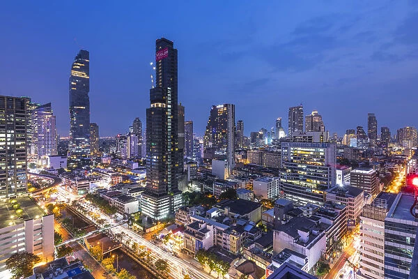 MahaNakhon Tower (by Ole Scheeren) and Silom skyline, Bangkok, Thailand