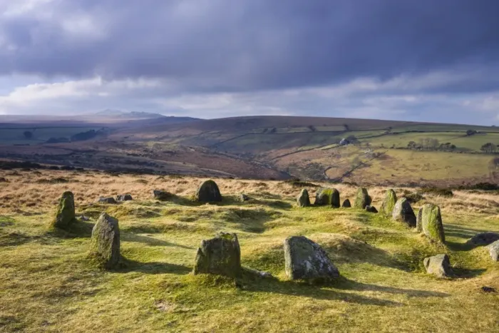 Framed Print : The Nine Maidens stone circle, otherwise known as the Seventeen Brothers on Belstone