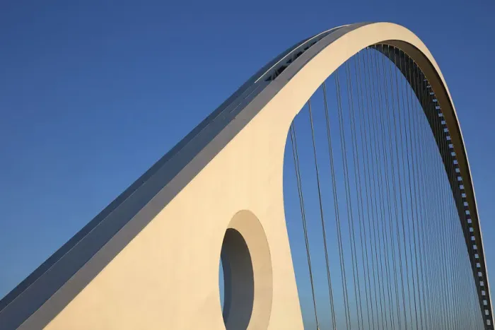 Framed Print : The main arch of the Calatrava Bridge, designed by architect Santiago Framed Print : The main arch of the Calatrava Bridge, designed by architect Santiago