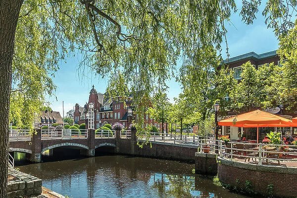 Main canal with town hall in the old town of Papenburg, Emsland, Lower Saxony, Germany