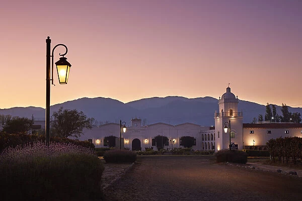 The main facade of the 'Bodega El Esteco'winery at sunrise, Cafayate