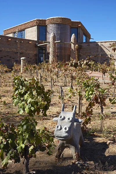 The main facade of the Bodega 'Las Arcas de Tolombon' winery, Colalao del Valle, Calchaqui Valleys, Tucuman, Argentina. The winery architecture is inspired by the African city of Timbuktu (Mali)