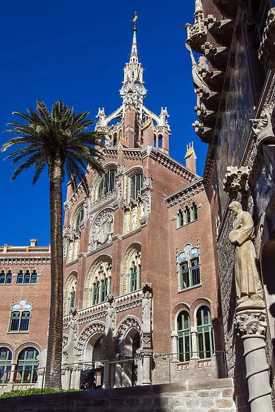 Main facade of the Hospital de la Santa Creu i Sant Pau, Barcelona, Catalonia, Spain