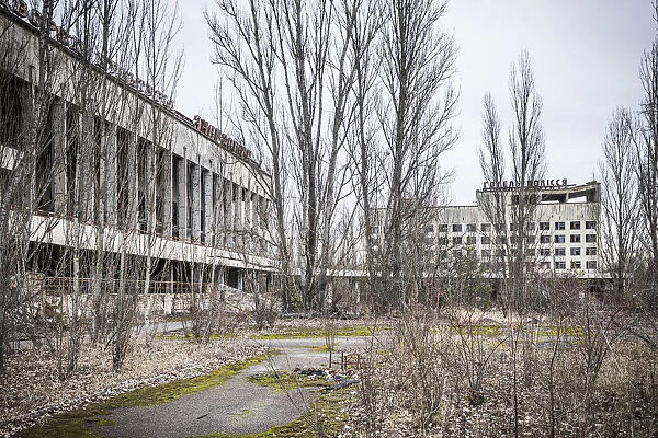 Main square in the abandoned city of Pripyat, Chernobyl Exclusion Zone, Ukraine