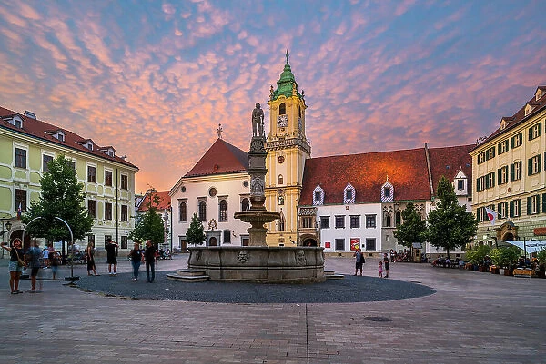 Main Square (Hlavne namestie) at sunset, Bratislava, Slovakia