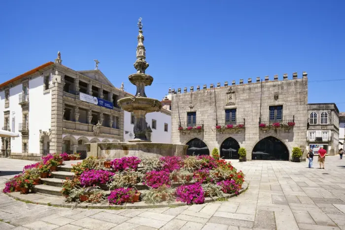 Framed Print : The main square of Viana do Castelo with the public fountain dating back to the 16th Framed Print : The main square of Viana do Castelo with the public fountain dating back to the 16th